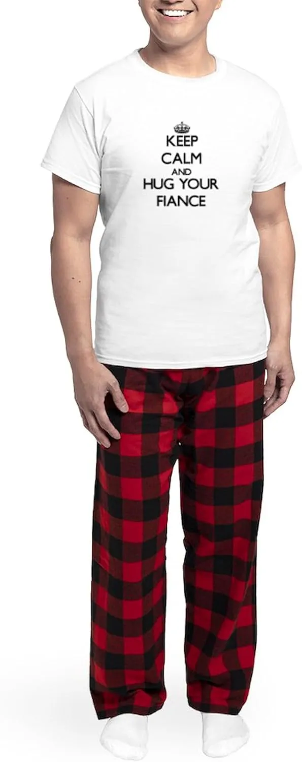 CafePress Keep Calm and Hug your Fiance Pajamas Men's Novelty Light Pajama Set, Comfortable PJ Sleepwear