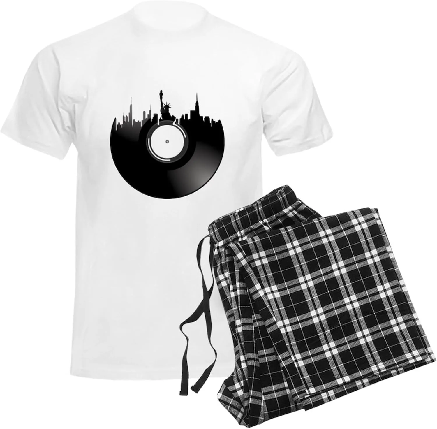 CafePress New York City Vinyl Record Pajamas Men's Novelty Light Pajama Set, Comfortable PJ Sleepwear