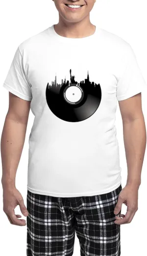 CafePress New York City Vinyl Record Pajamas Men's Novelty Light Pajama Set, Comfortable PJ Sleepwear