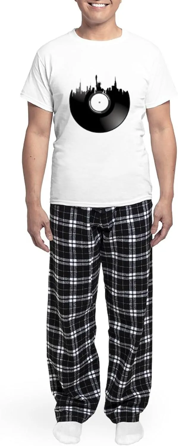 CafePress New York City Vinyl Record Pajamas Men's Novelty Light Pajama Set, Comfortable PJ Sleepwear