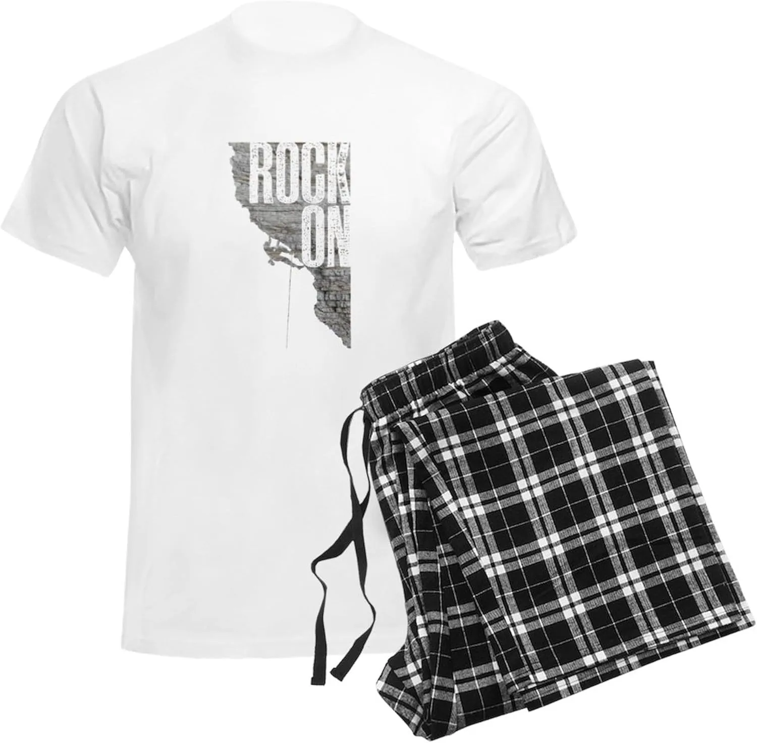 CafePress Rock On Rock Climbing Graphic Tee Pajamas Men's Novelty Light Pajama Set, Comfortable PJ Sleepwear