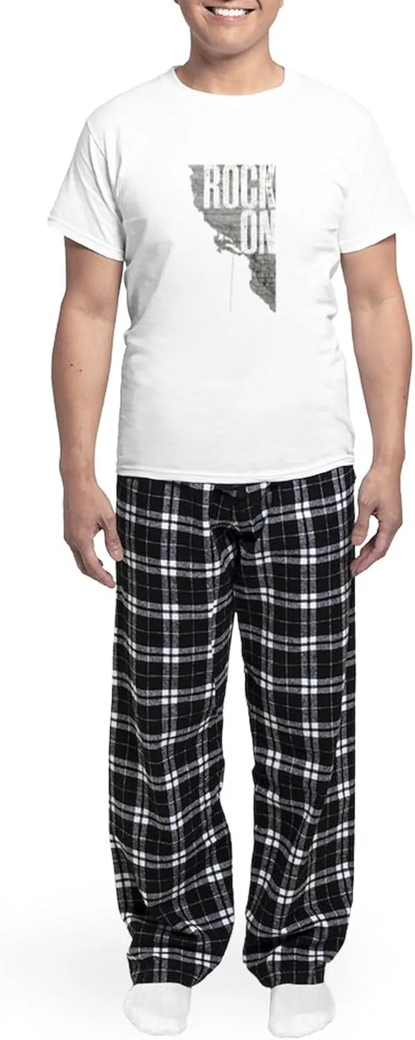 CafePress Rock On Rock Climbing Graphic Tee Pajamas Men's Novelty Light Pajama Set, Comfortable PJ Sleepwear