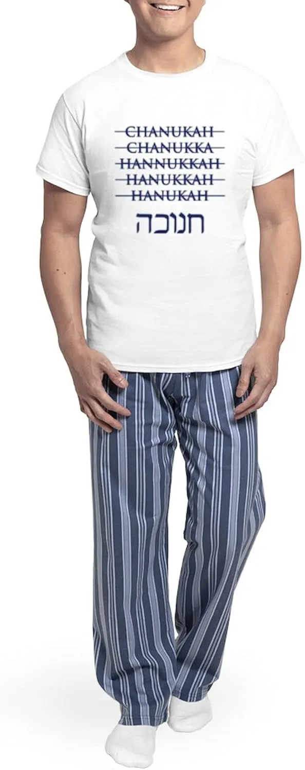 CafePress Spelling Chanukah Hanukkah Hanukah Men's Light Paj Men's Novelty Light Pajama Set, Comfortable PJ Sleepwear