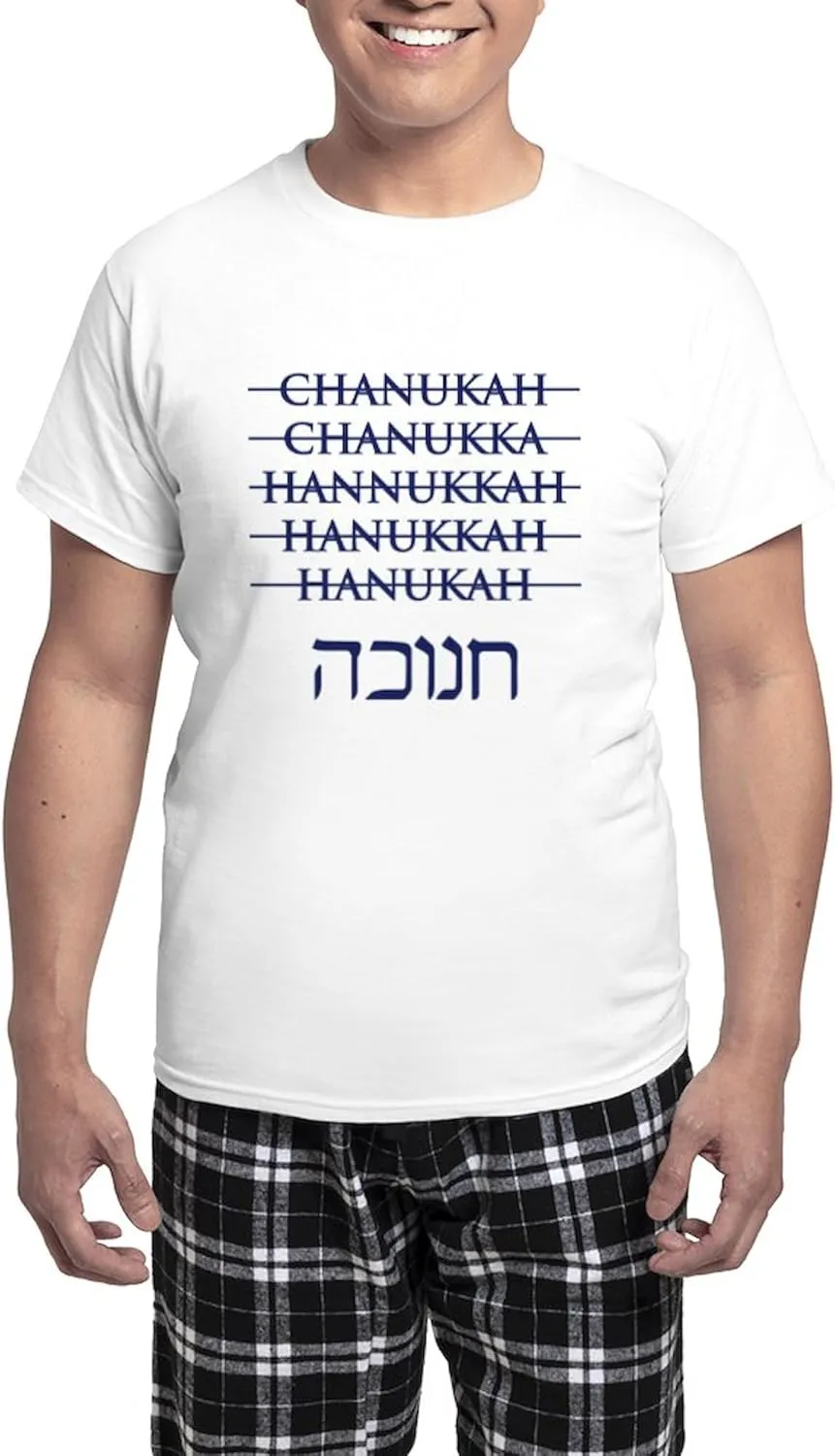 CafePress Spelling Chanukah Hanukkah Hanukah Men's Light Paj Men's Novelty Light Pajama Set, Comfortable PJ Sleepwear