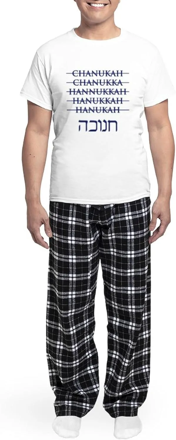 CafePress Spelling Chanukah Hanukkah Hanukah Men's Light Paj Men's Novelty Light Pajama Set, Comfortable PJ Sleepwear