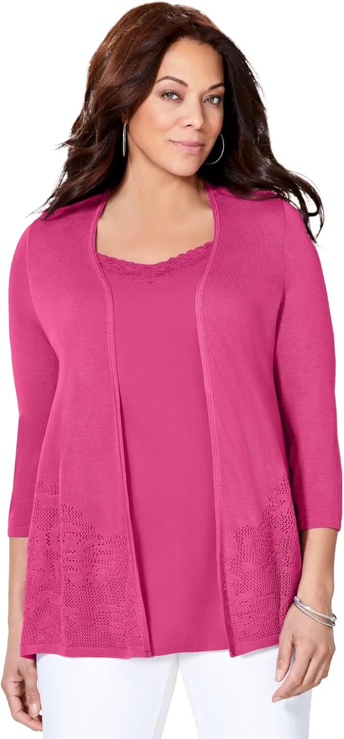 Catherines Women's Plus Size Embroidered Lace Cardigan