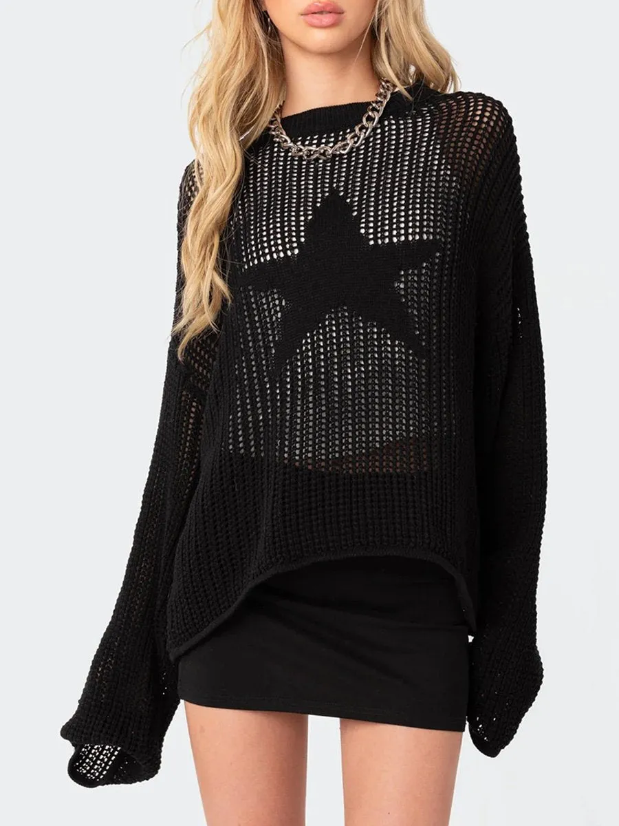 Chic Oversized Hollow Knit Cardigan