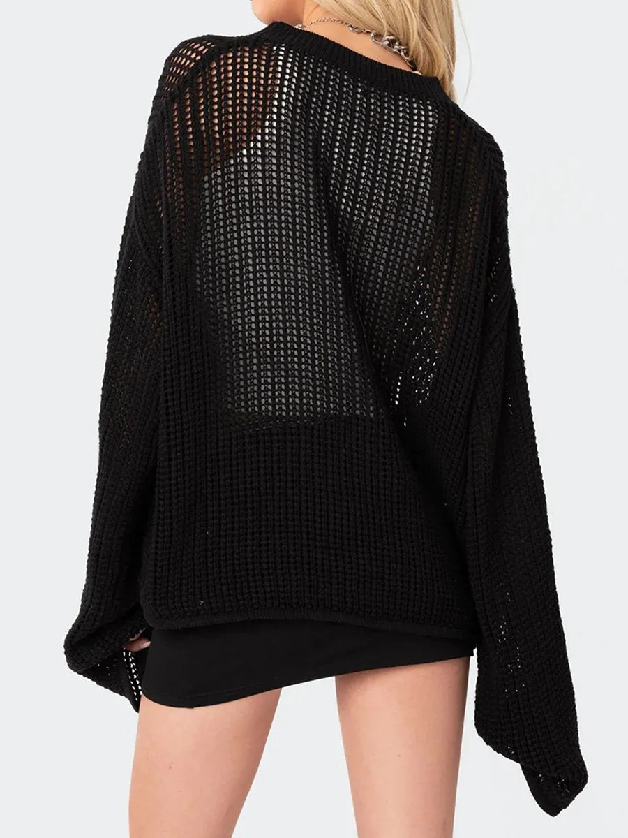 Chic Oversized Hollow Knit Cardigan