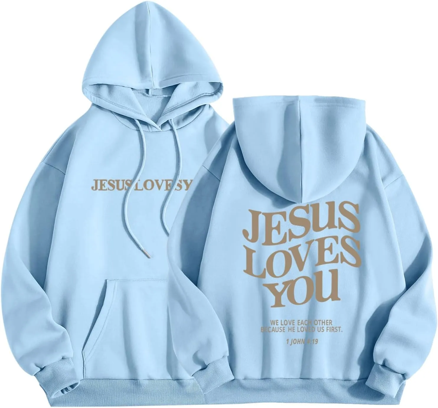 Christian Sweatshirts for Women Oversized Jesus Loves You Pullover Hoodie Pockets Casual Long Sleeve Thanksgiving T Shirts