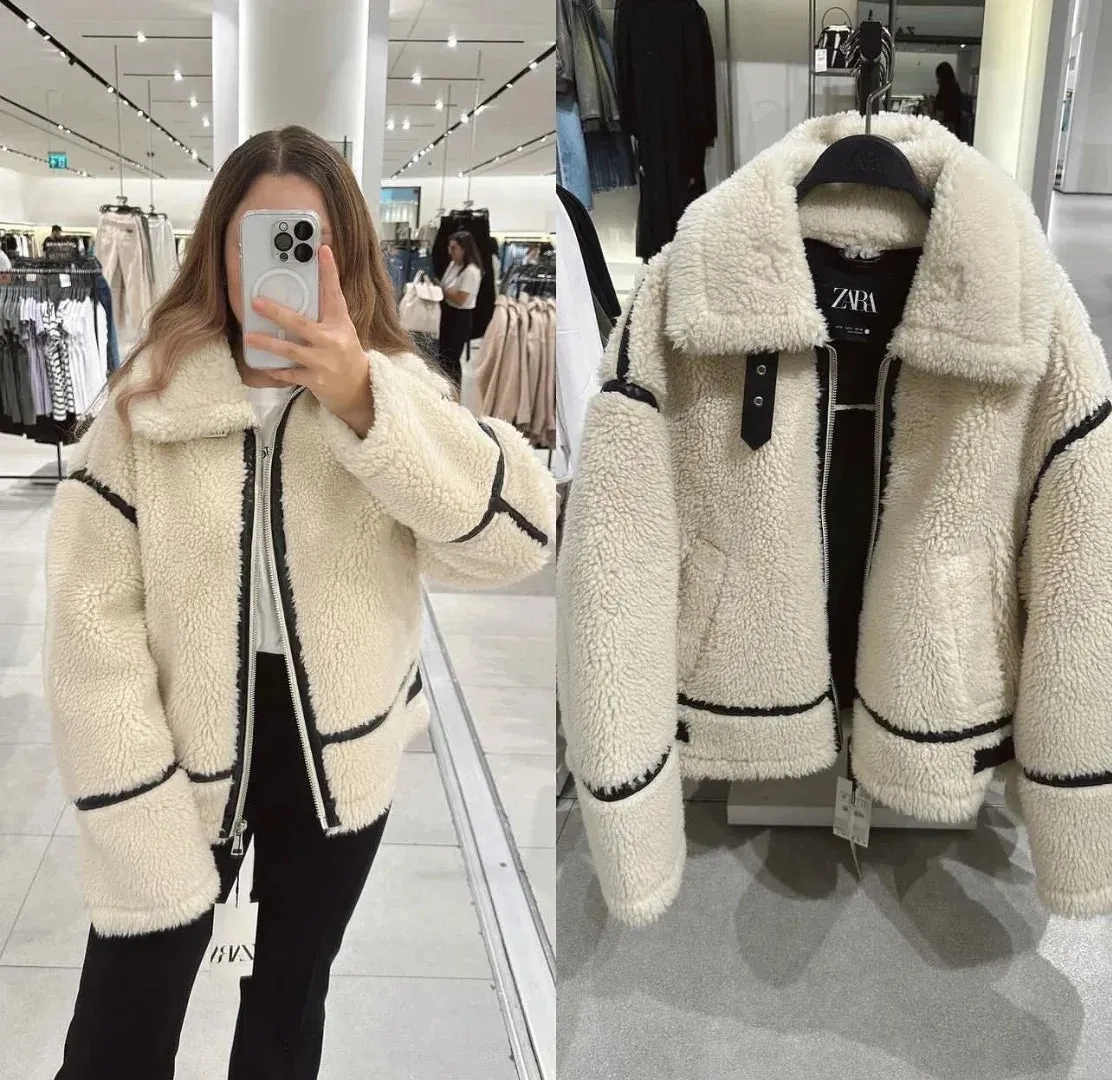 cold weather outfits Joskaa Mall Style Sheep Fur Fleece Jacket Autumn/winter Warm Comfortable Slimming Jacket Motorcycle Clip-on Leather Coat