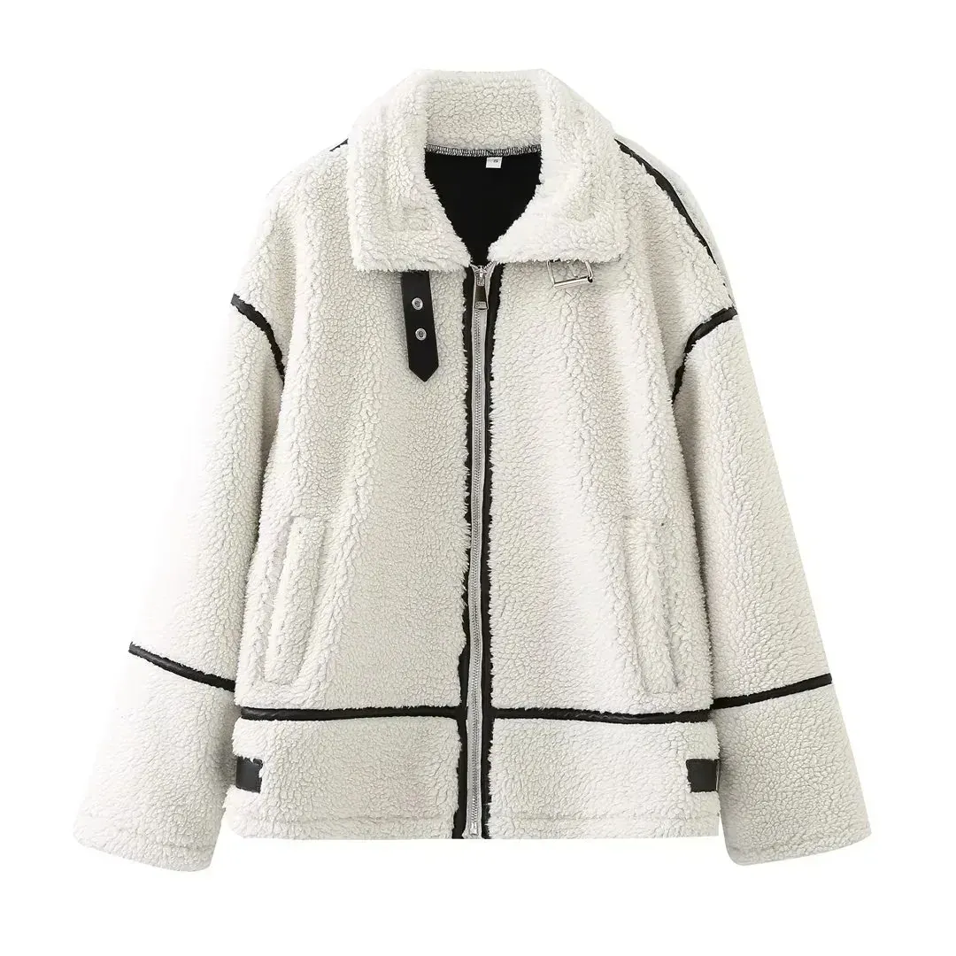 cold weather outfits Joskaa Mall Style Sheep Fur Fleece Jacket Autumn/winter Warm Comfortable Slimming Jacket Motorcycle Clip-on Leather Coat