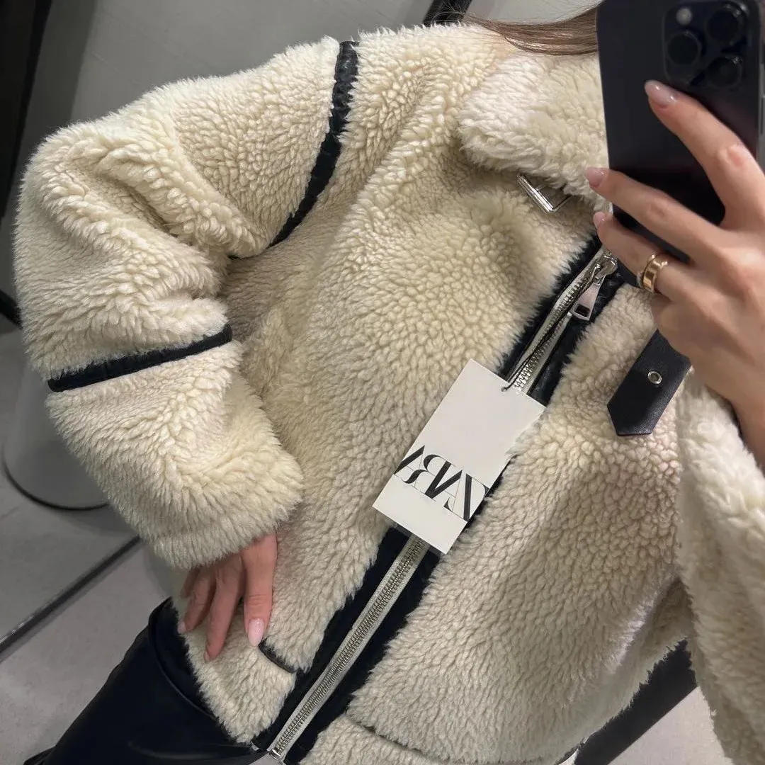 cold weather outfits Joskaa Mall Style Sheep Fur Fleece Jacket Autumn/winter Warm Comfortable Slimming Jacket Motorcycle Clip-on Leather Coat