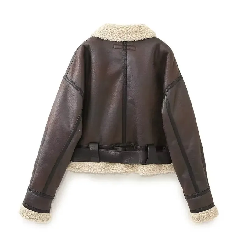 Collared with Belt Short Top Long Sleeve Warm Coat Autumn Winter Padded Jacket