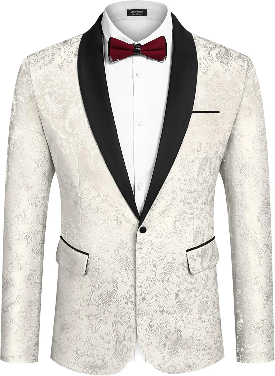 COOFANDY Men's Floral Tuxedo Jacket Paisley Shawl Lapel Stylish Suit Blazer Jacket for Wedding, Dinner, Party, Prom