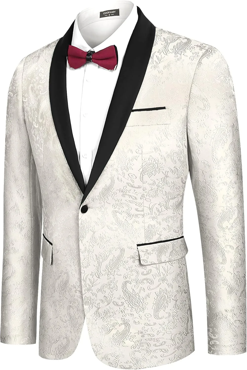 COOFANDY Men's Floral Tuxedo Jacket Paisley Shawl Lapel Stylish Suit Blazer Jacket for Wedding, Dinner, Party, Prom