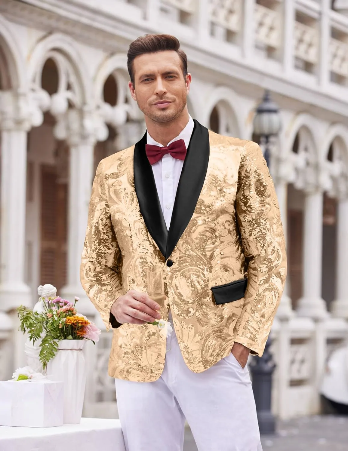 COOFANDY Men's Sequin Blazer Sparkly Glitter Jacket Shiny Floral Suit Jacket Stylish Party Wedding Banquet Prom Tuxedo