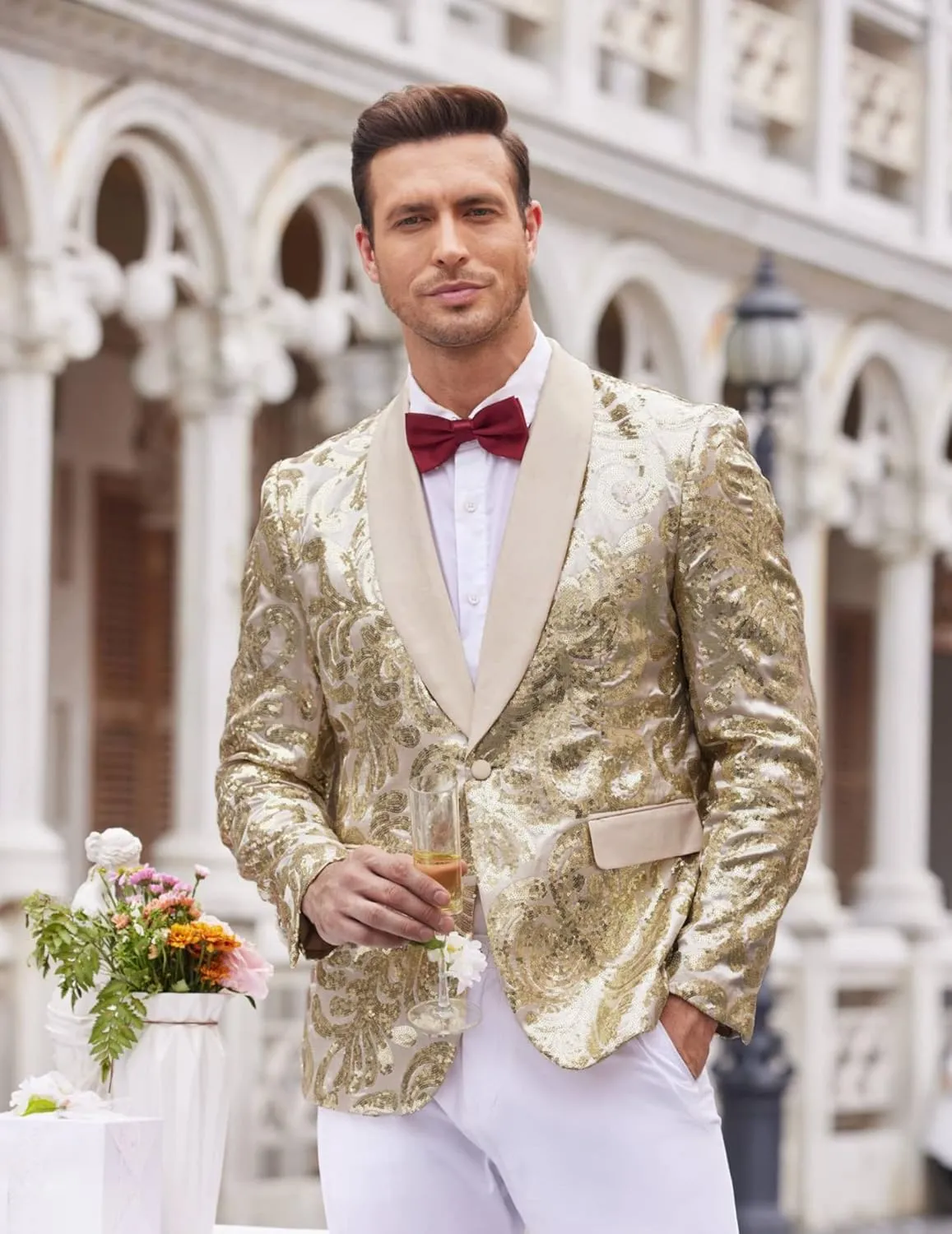 COOFANDY Men's Sequin Blazer Sparkly Glitter Jacket Shiny Floral Suit Jacket Stylish Party Wedding Banquet Prom Tuxedo