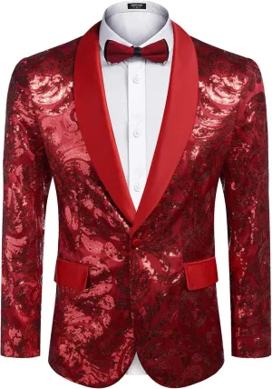 COOFANDY Men's Sequin Blazer Sparkly Glitter Jacket Shiny Floral Suit Jacket Stylish Party Wedding Banquet Prom Tuxedo