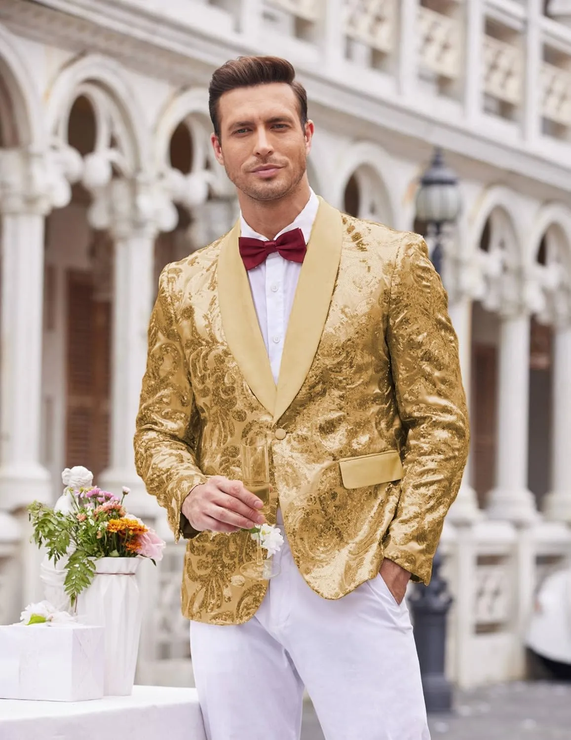 COOFANDY Men's Sequin Blazer Sparkly Glitter Jacket Shiny Floral Suit Jacket Stylish Party Wedding Banquet Prom Tuxedo