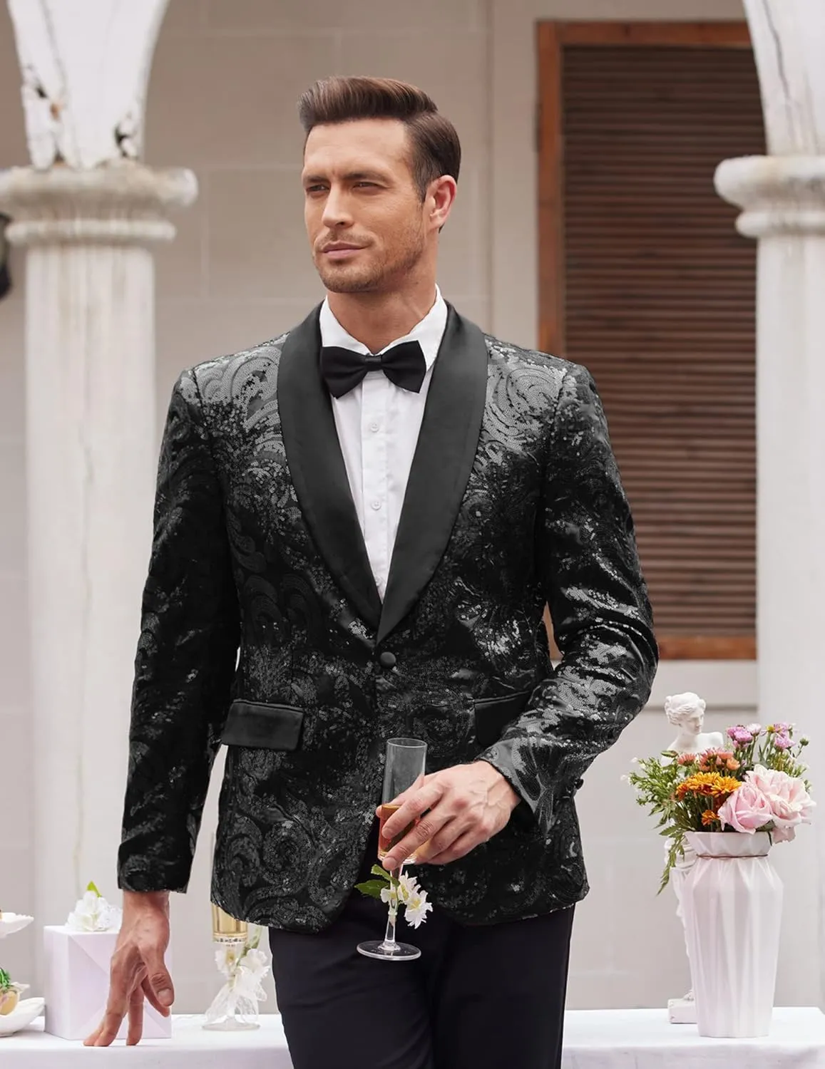 COOFANDY Men's Sequin Blazer Sparkly Glitter Jacket Shiny Floral Suit Jacket Stylish Party Wedding Banquet Prom Tuxedo