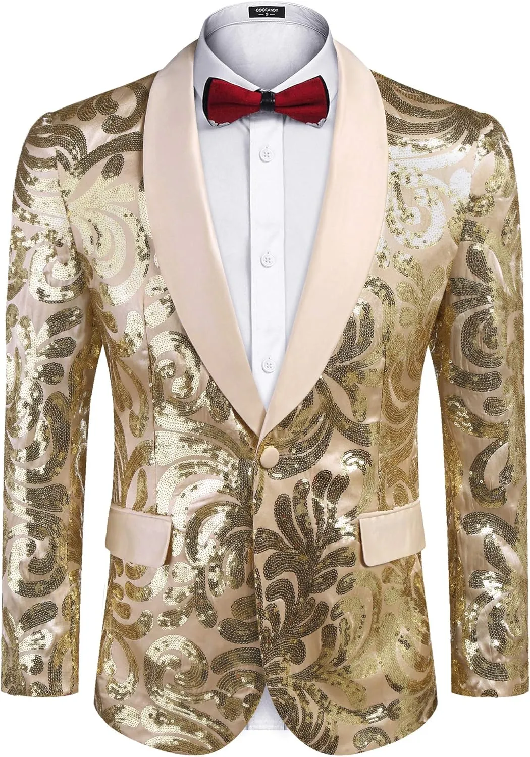 COOFANDY Men's Sequin Blazer Sparkly Glitter Jacket Shiny Floral Suit Jacket Stylish Party Wedding Banquet Prom Tuxedo