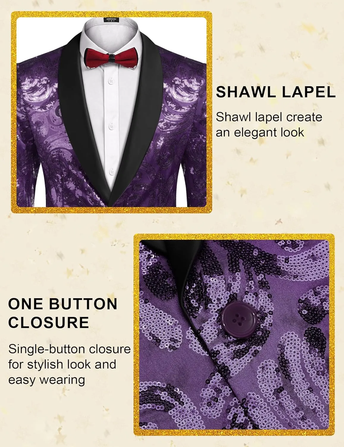 COOFANDY Men's Sequin Blazer Sparkly Glitter Jacket Shiny Floral Suit Jacket Stylish Party Wedding Banquet Prom Tuxedo