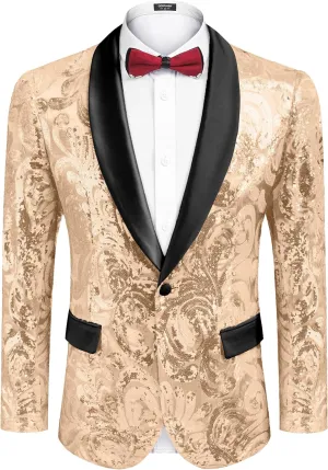 COOFANDY Men's Sequin Blazer Sparkly Glitter Jacket Shiny Floral Suit Jacket Stylish Party Wedding Banquet Prom Tuxedo