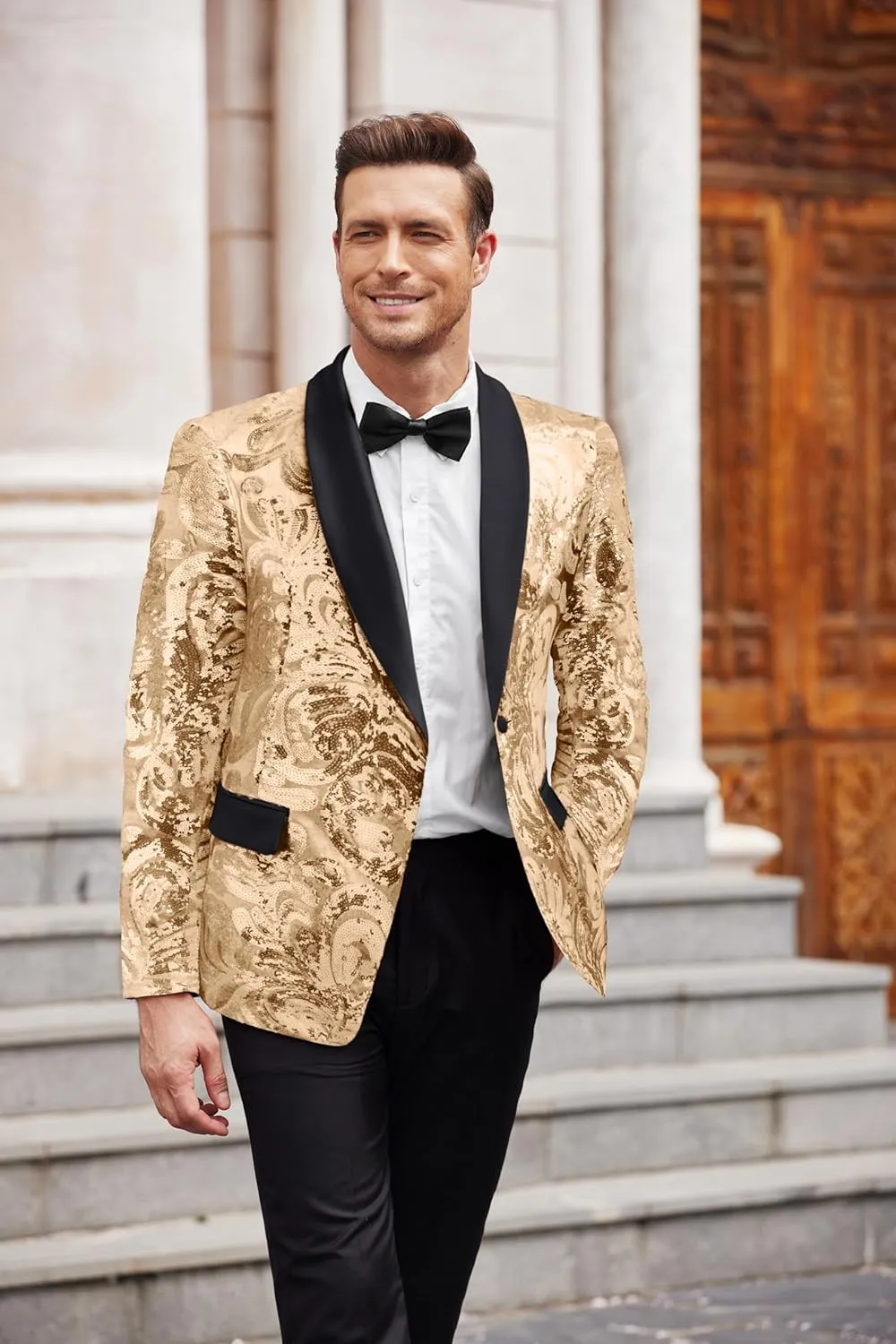 COOFANDY Men's Sequin Blazer Sparkly Glitter Jacket Shiny Floral Suit Jacket Stylish Party Wedding Banquet Prom Tuxedo