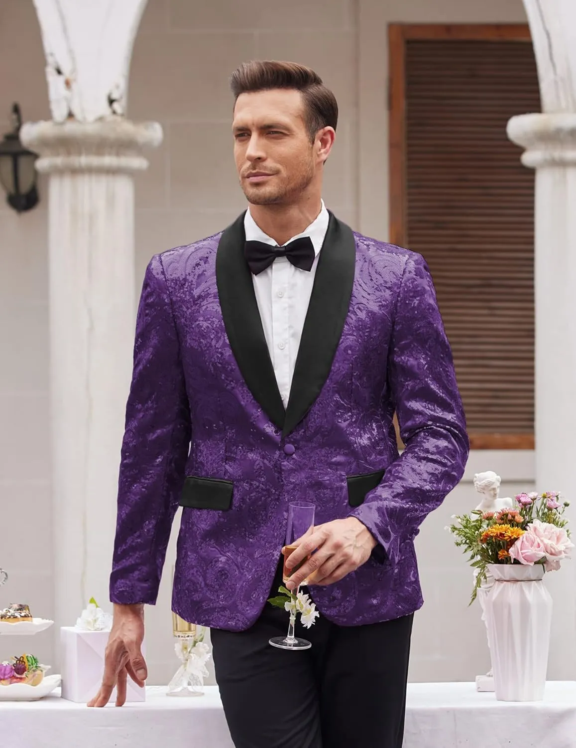 COOFANDY Men's Sequin Blazer Sparkly Glitter Jacket Shiny Floral Suit Jacket Stylish Party Wedding Banquet Prom Tuxedo