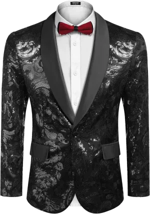 COOFANDY Men's Sequin Blazer Sparkly Glitter Jacket Shiny Floral Suit Jacket Stylish Party Wedding Banquet Prom Tuxedo