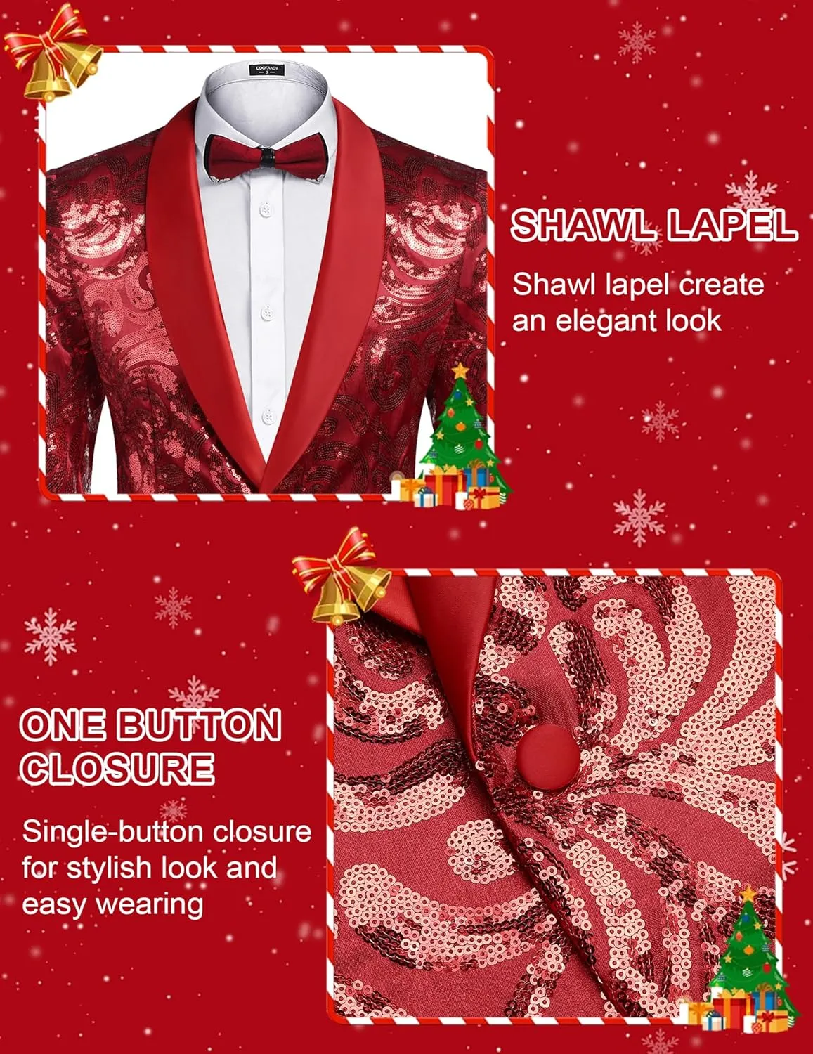 COOFANDY Men's Sequin Blazer Sparkly Glitter Jacket Shiny Floral Suit Jacket Stylish Party Wedding Banquet Prom Tuxedo