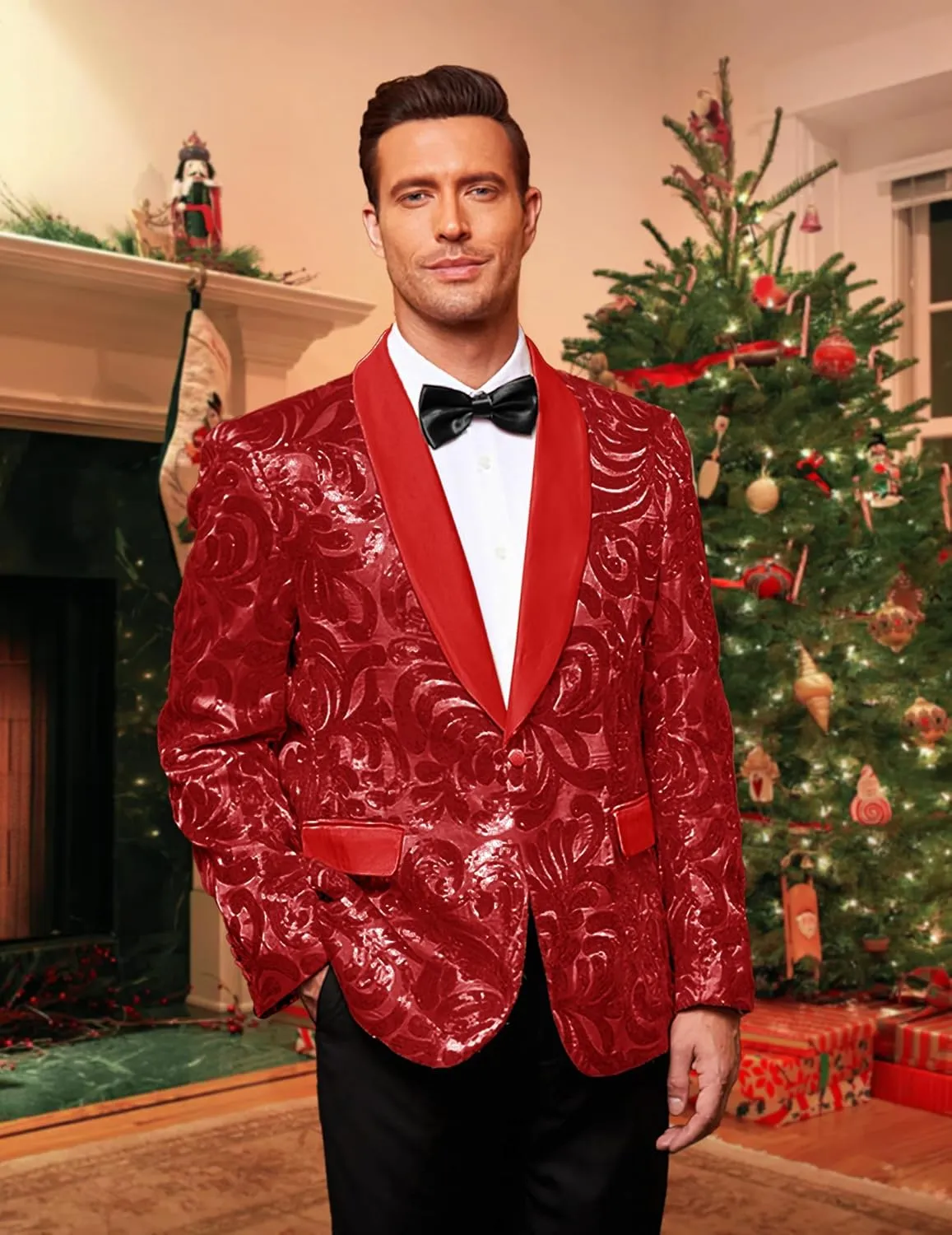 COOFANDY Men's Sequin Blazer Sparkly Glitter Jacket Shiny Floral Suit Jacket Stylish Party Wedding Banquet Prom Tuxedo