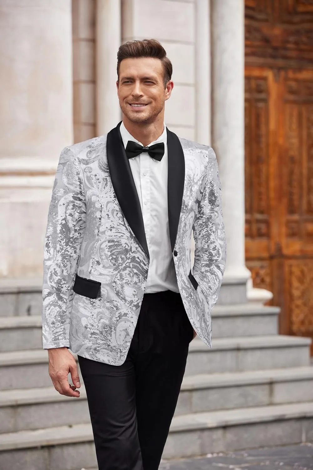 COOFANDY Men's Sequin Blazer Sparkly Glitter Jacket Shiny Floral Suit Jacket Stylish Party Wedding Banquet Prom Tuxedo