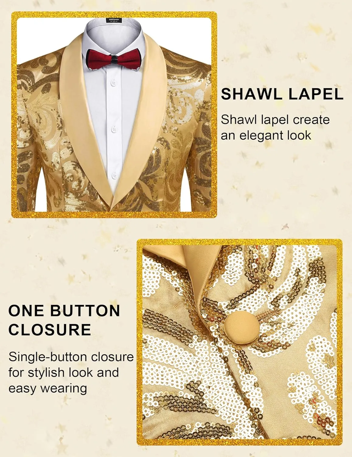 COOFANDY Men's Sequin Blazer Sparkly Glitter Jacket Shiny Floral Suit Jacket Stylish Party Wedding Banquet Prom Tuxedo