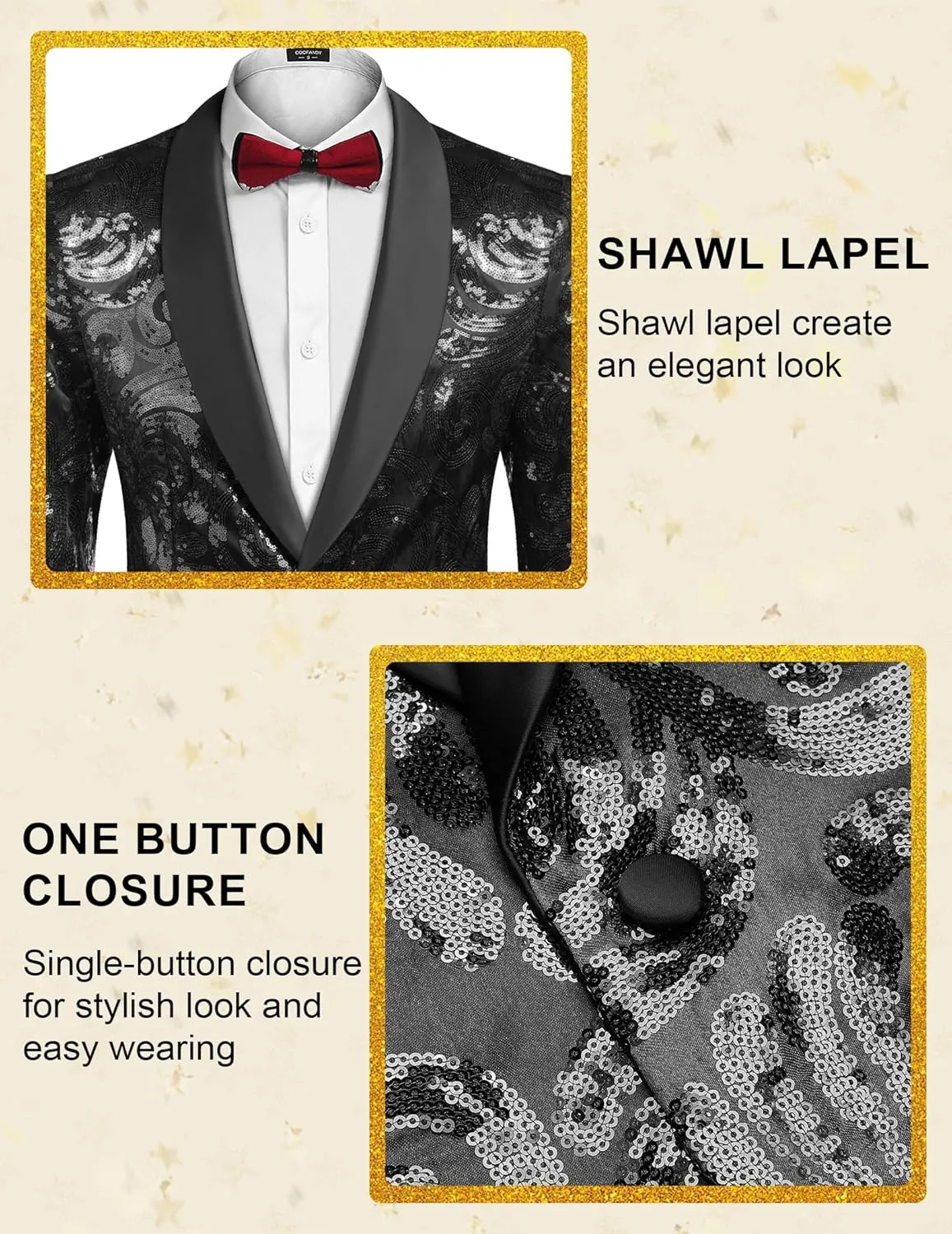 COOFANDY Men's Sequin Blazer Sparkly Glitter Jacket Shiny Floral Suit Jacket Stylish Party Wedding Banquet Prom Tuxedo
