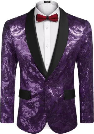 COOFANDY Men's Sequin Blazer Sparkly Glitter Jacket Shiny Floral Suit Jacket Stylish Party Wedding Banquet Prom Tuxedo