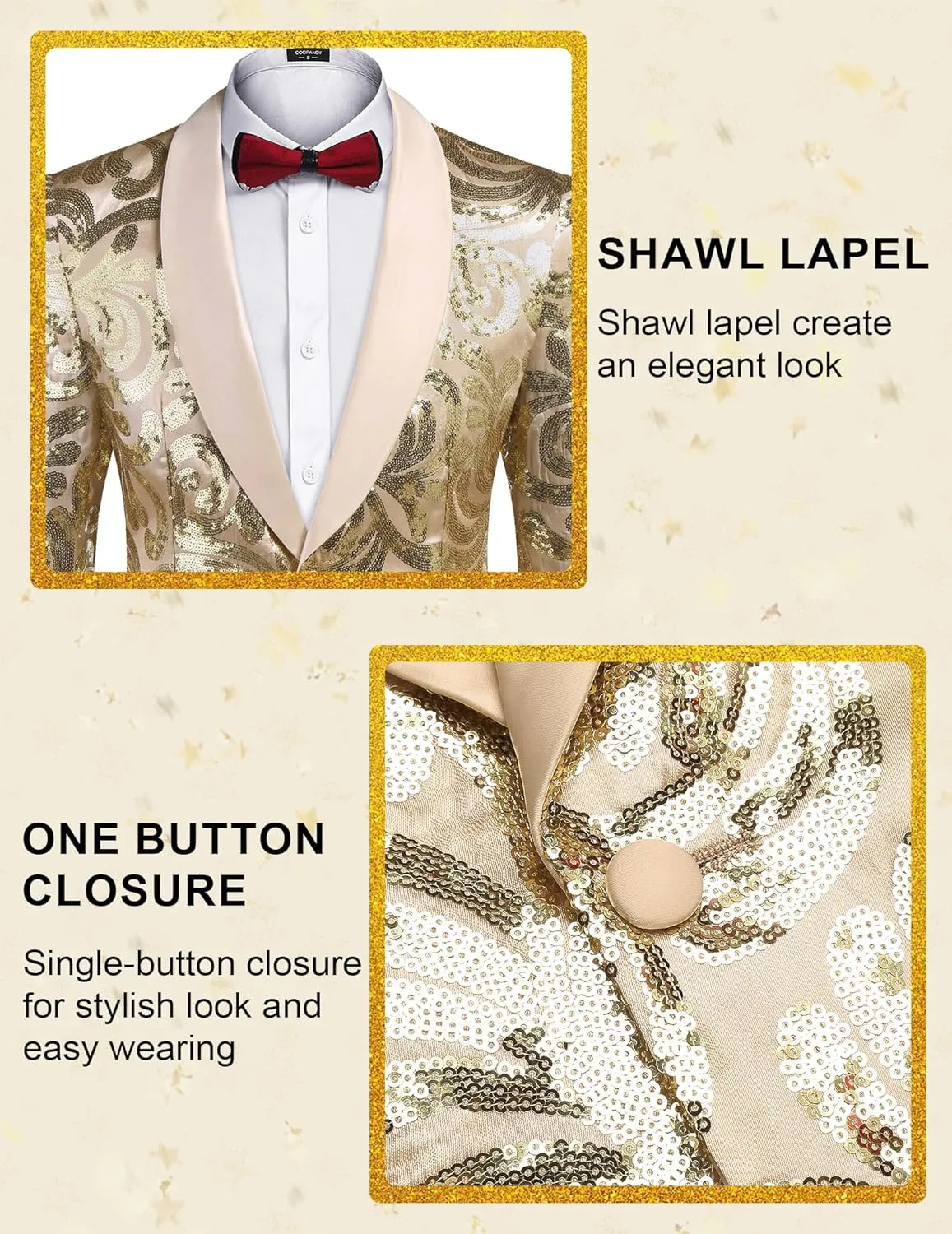 COOFANDY Men's Sequin Blazer Sparkly Glitter Jacket Shiny Floral Suit Jacket Stylish Party Wedding Banquet Prom Tuxedo