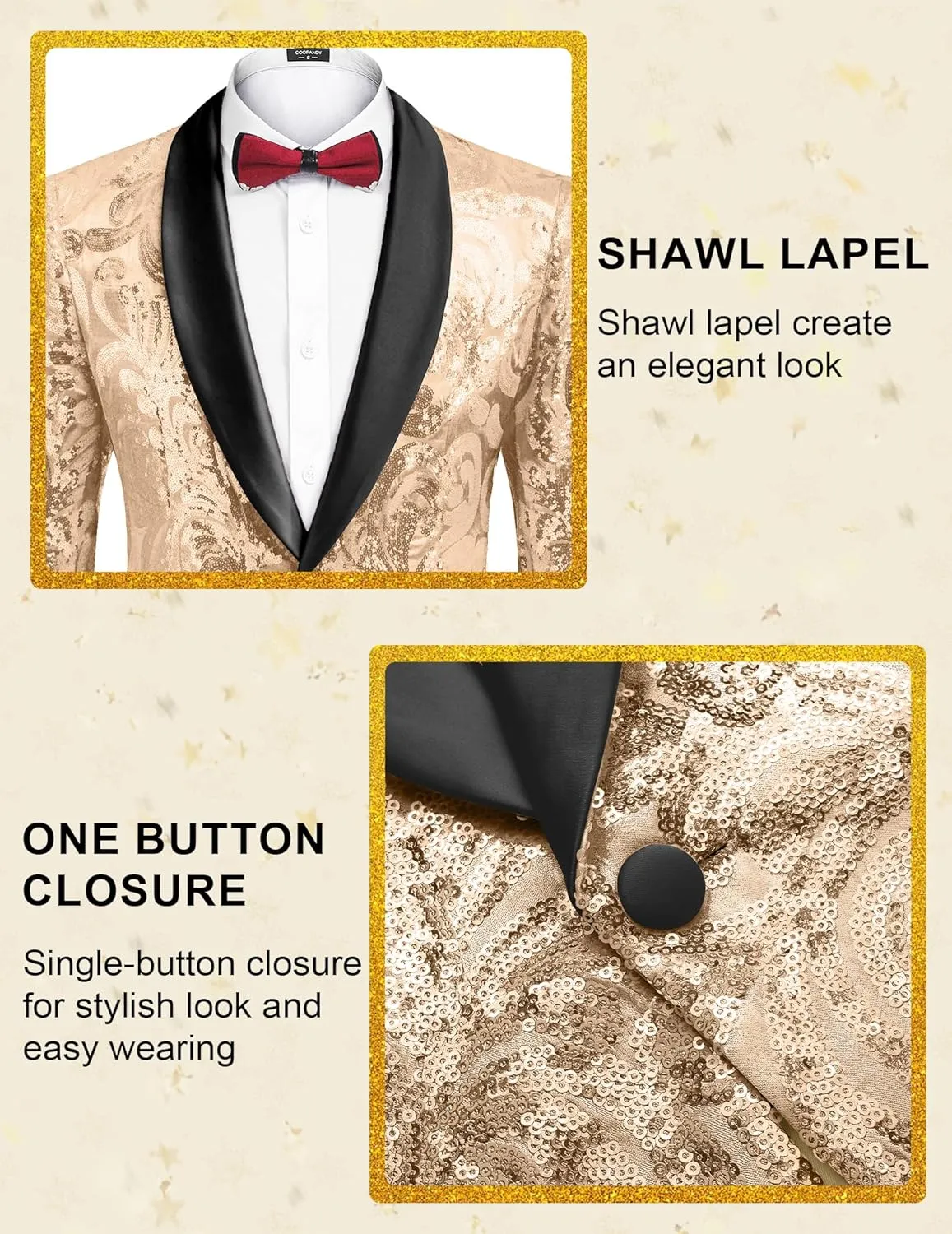 COOFANDY Men's Sequin Blazer Sparkly Glitter Jacket Shiny Floral Suit Jacket Stylish Party Wedding Banquet Prom Tuxedo
