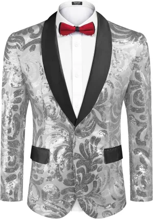 COOFANDY Men's Sequin Blazer Sparkly Glitter Jacket Shiny Floral Suit Jacket Stylish Party Wedding Banquet Prom Tuxedo