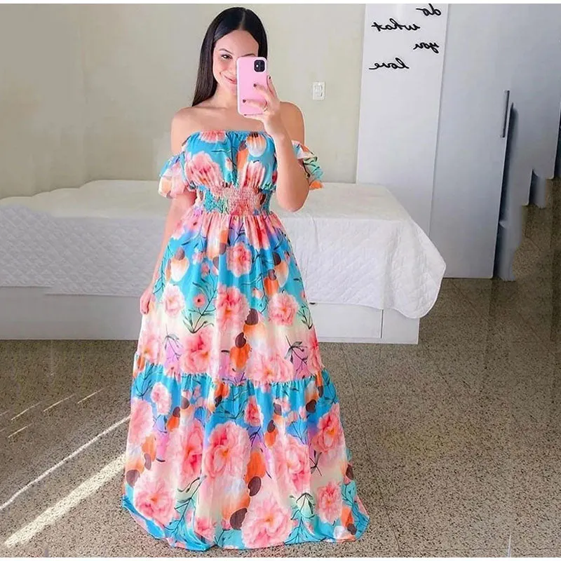 Coral Blue Floral Maxi Dress
