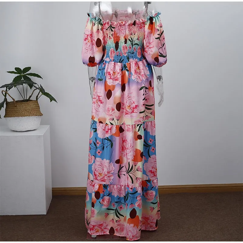 Coral Blue Floral Maxi Dress