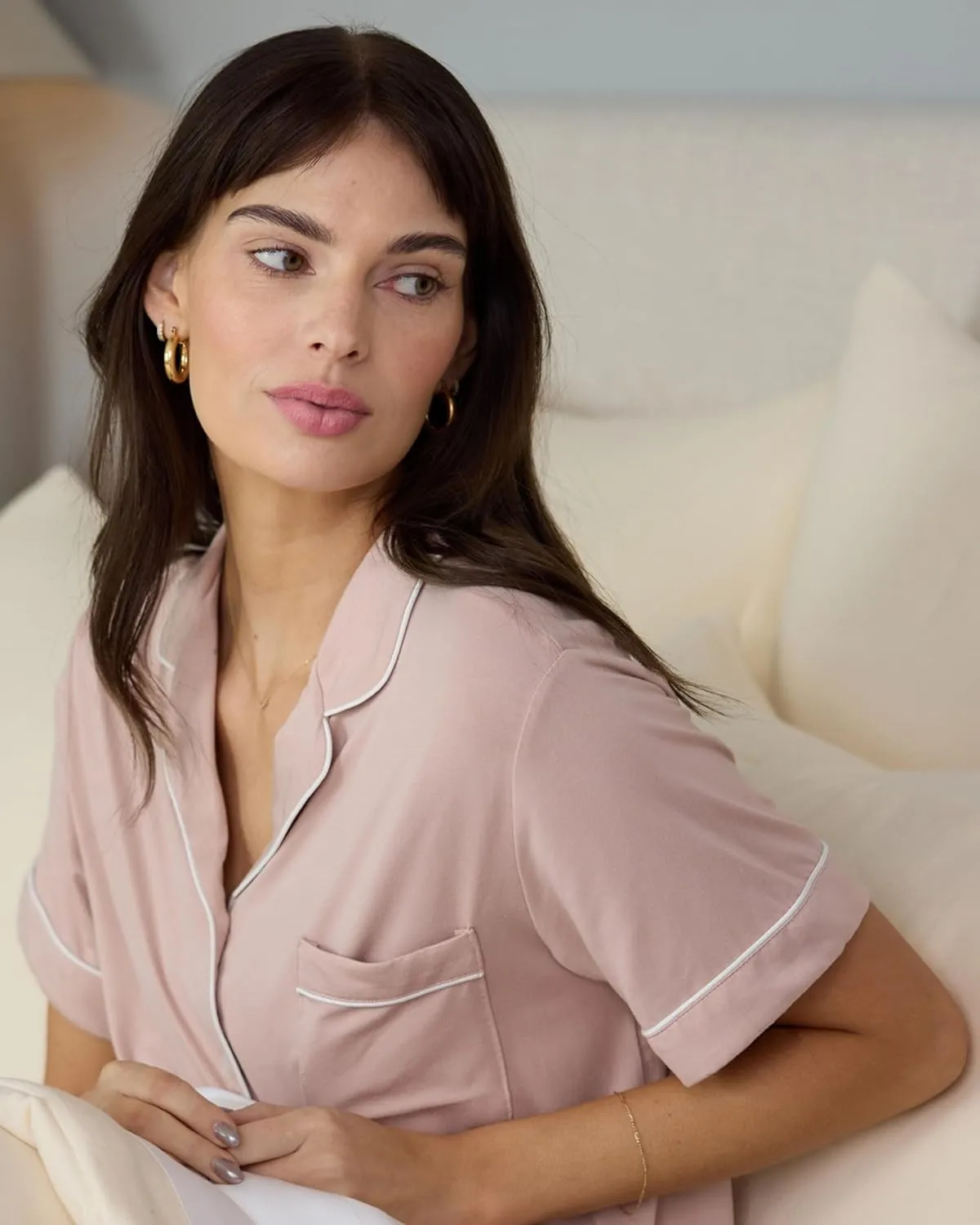 Cozy Earth 100% Viscose From Bamboo Short Sleeve Pajama Set For Women - Button-Up Sleepwear
