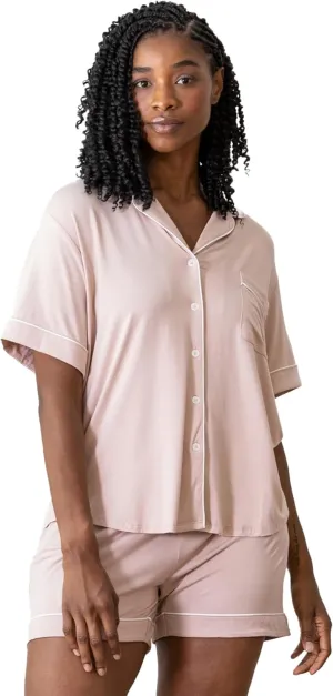 Cozy Earth 100% Viscose From Bamboo Short Sleeve Pajama Set For Women - Button-Up Sleepwear