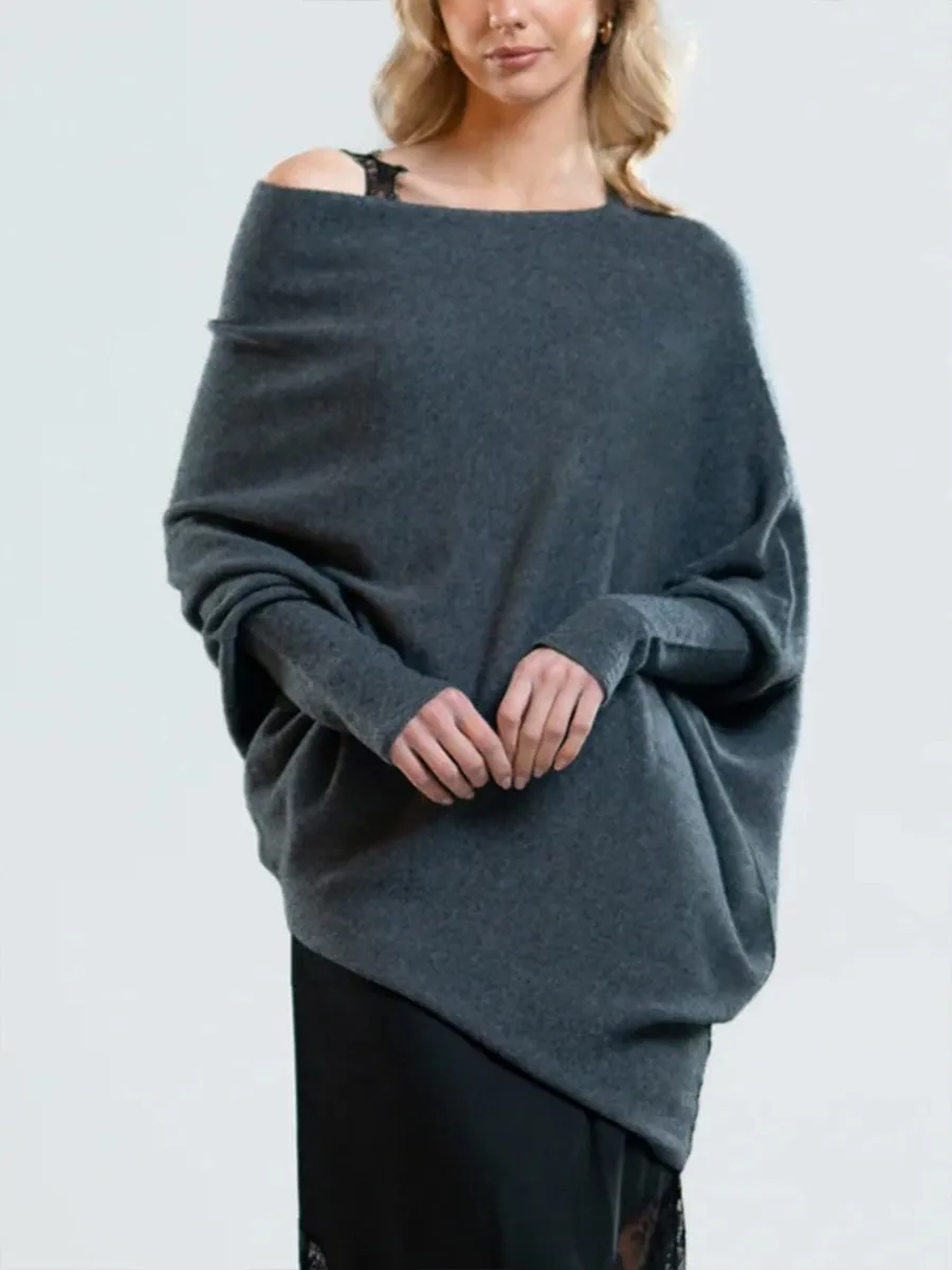 Cozy Knitted Pleated Pullover with Solid Color and Round Neck