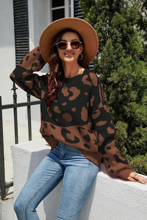Cozy Wild Drop Shoulder Leopard Sweater