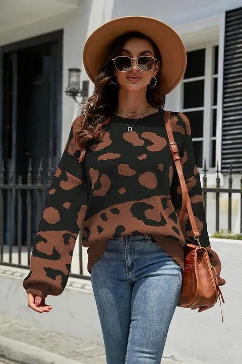 Cozy Wild Drop Shoulder Leopard Sweater
