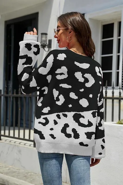 Cozy Wild Drop Shoulder Leopard Sweater