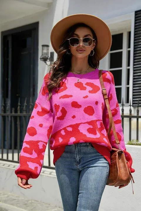 Cozy Wild Drop Shoulder Leopard Sweater