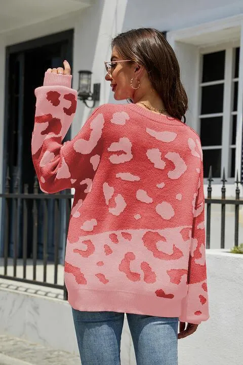 Cozy Wild Drop Shoulder Leopard Sweater
