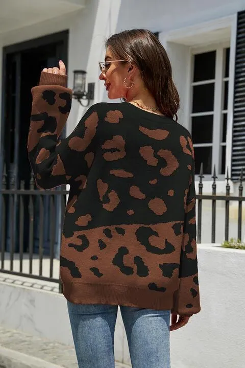 Cozy Wild Drop Shoulder Leopard Sweater